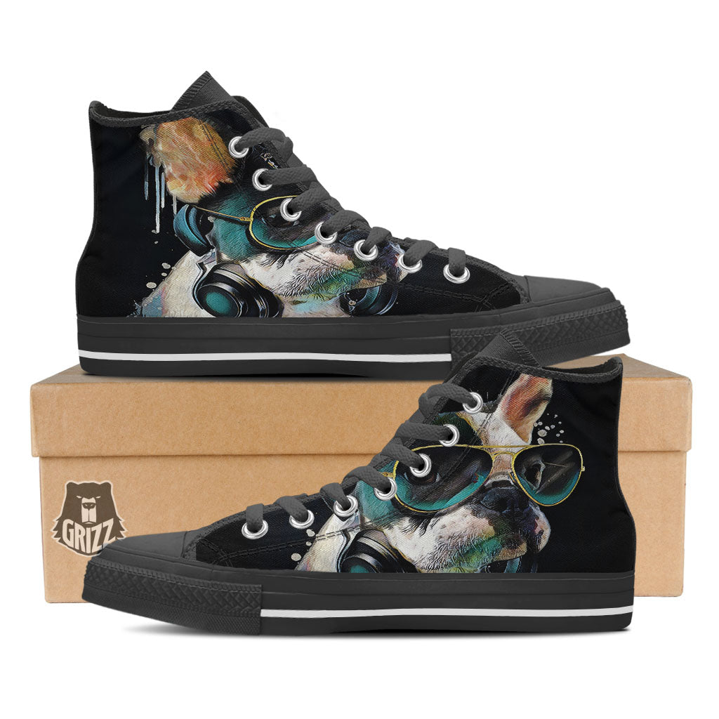 French Bulldog Puppy Watercolor Print Black High Top Shoes-grizzshop