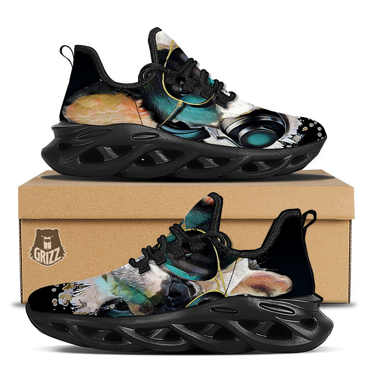 French Bulldog Puppy Watercolor Print Black Running Shoes-grizzshop