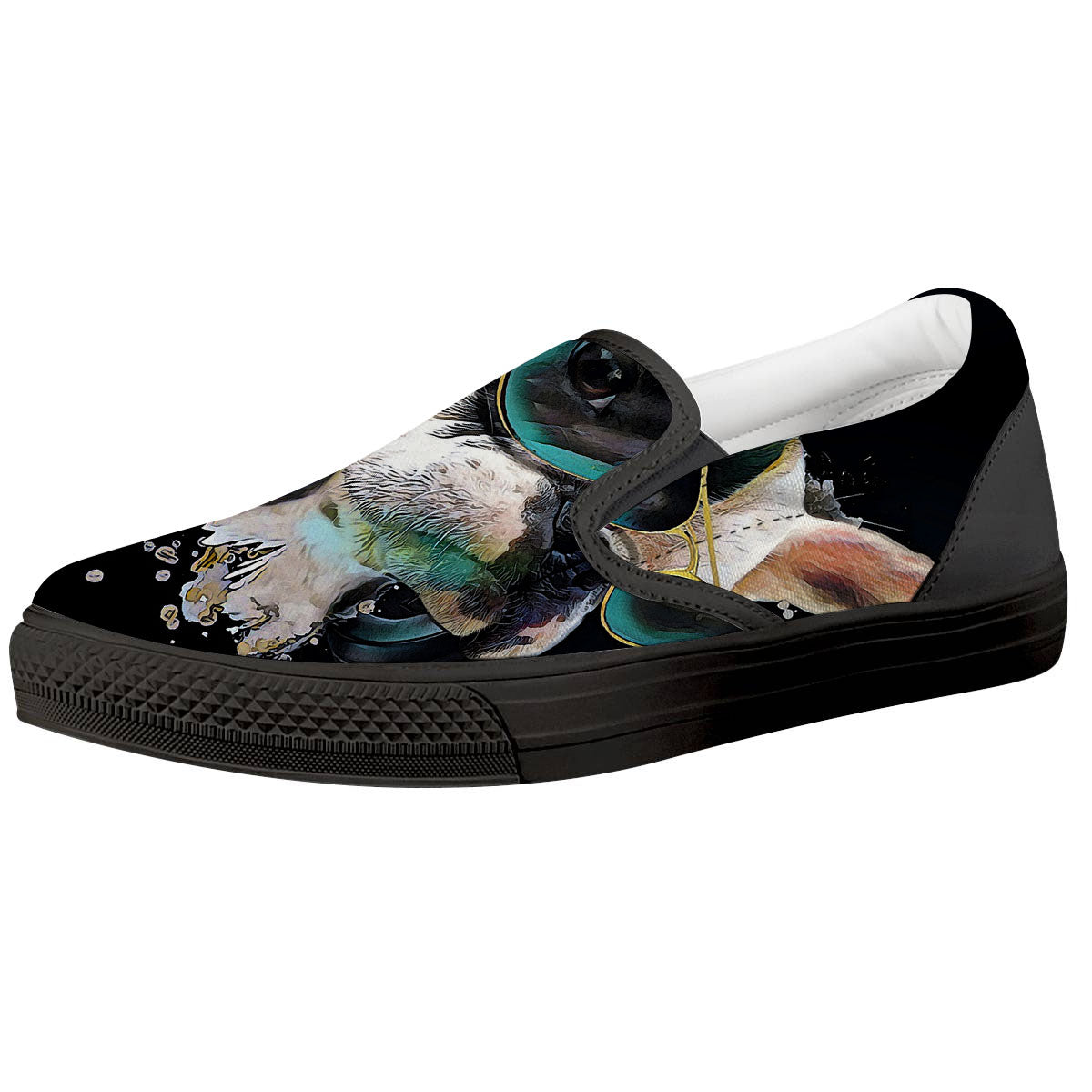 French Bulldog Puppy Watercolor Print Black Slip On Shoes-grizzshop