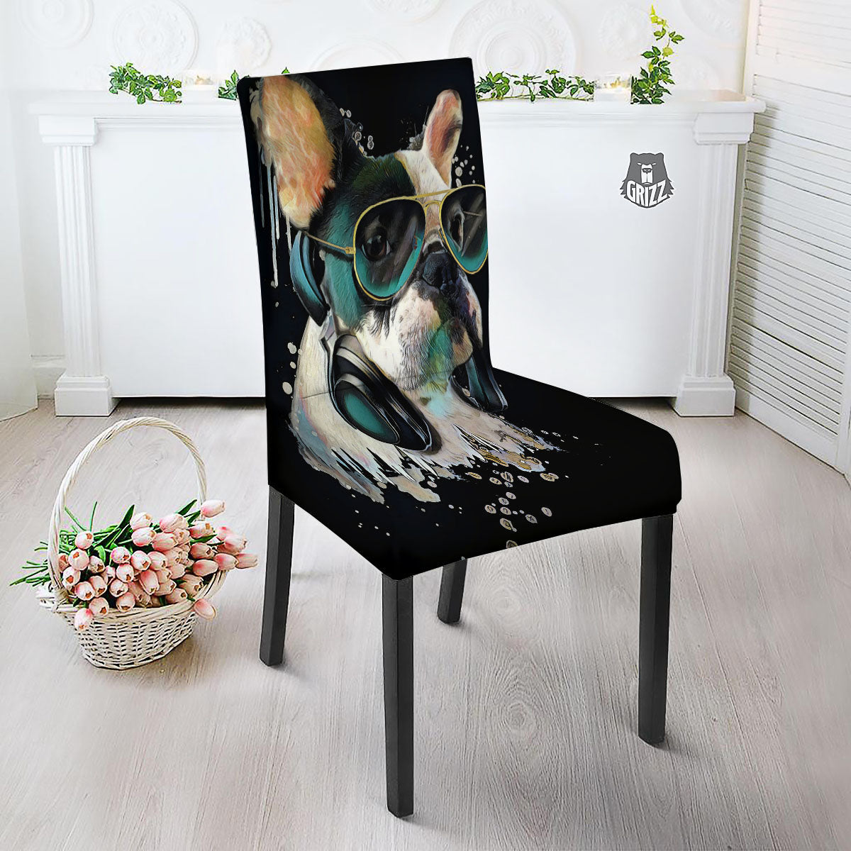 French Bulldog Puppy Watercolor Print Dining Chair Slipcover-grizzshop