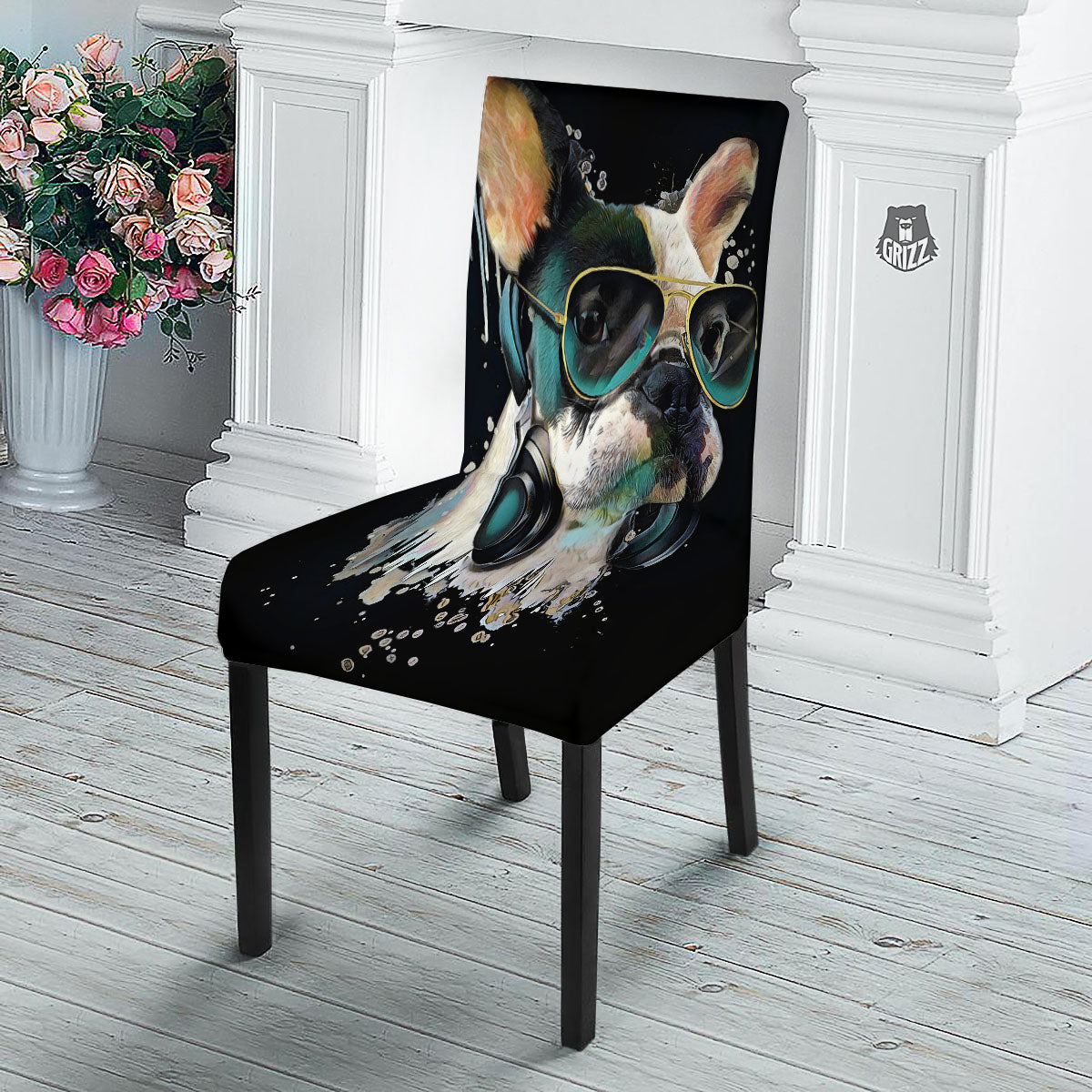 French Bulldog Puppy Watercolor Print Dining Chair Slipcover-grizzshop