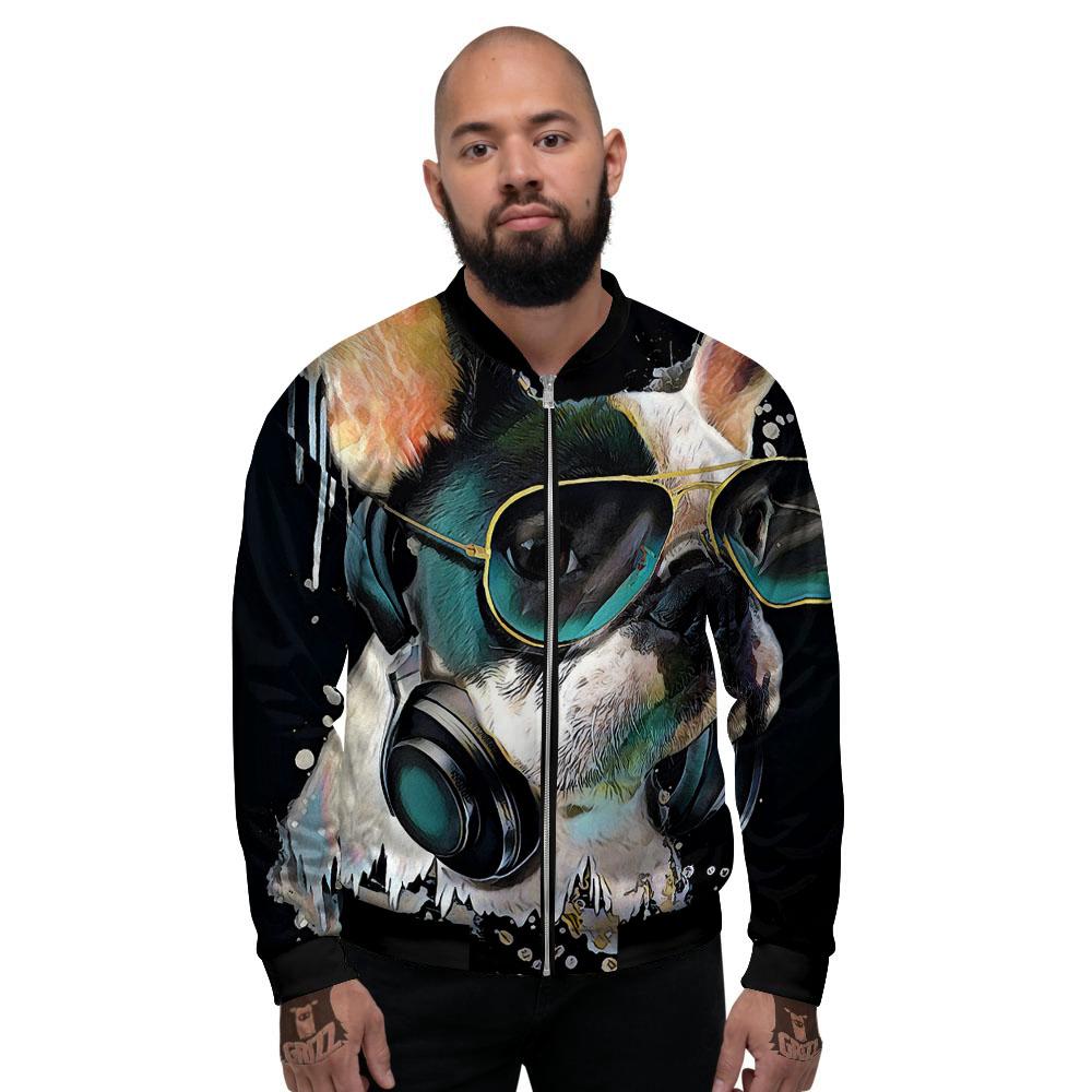 French Bulldog Puppy Watercolor Print Men's Bomber Jacket-grizzshop