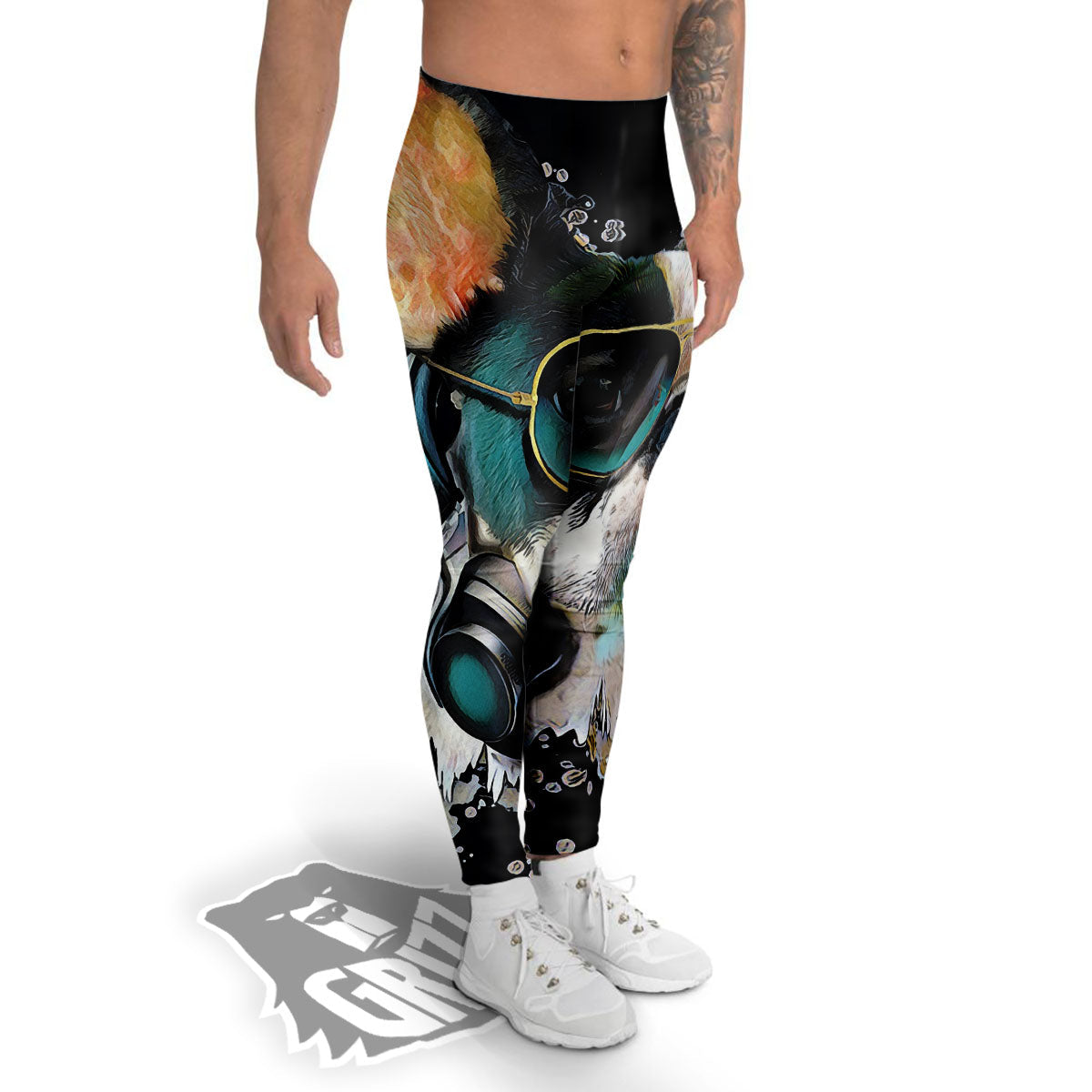 French Bulldog Puppy Watercolor Print Men's Leggings-grizzshop