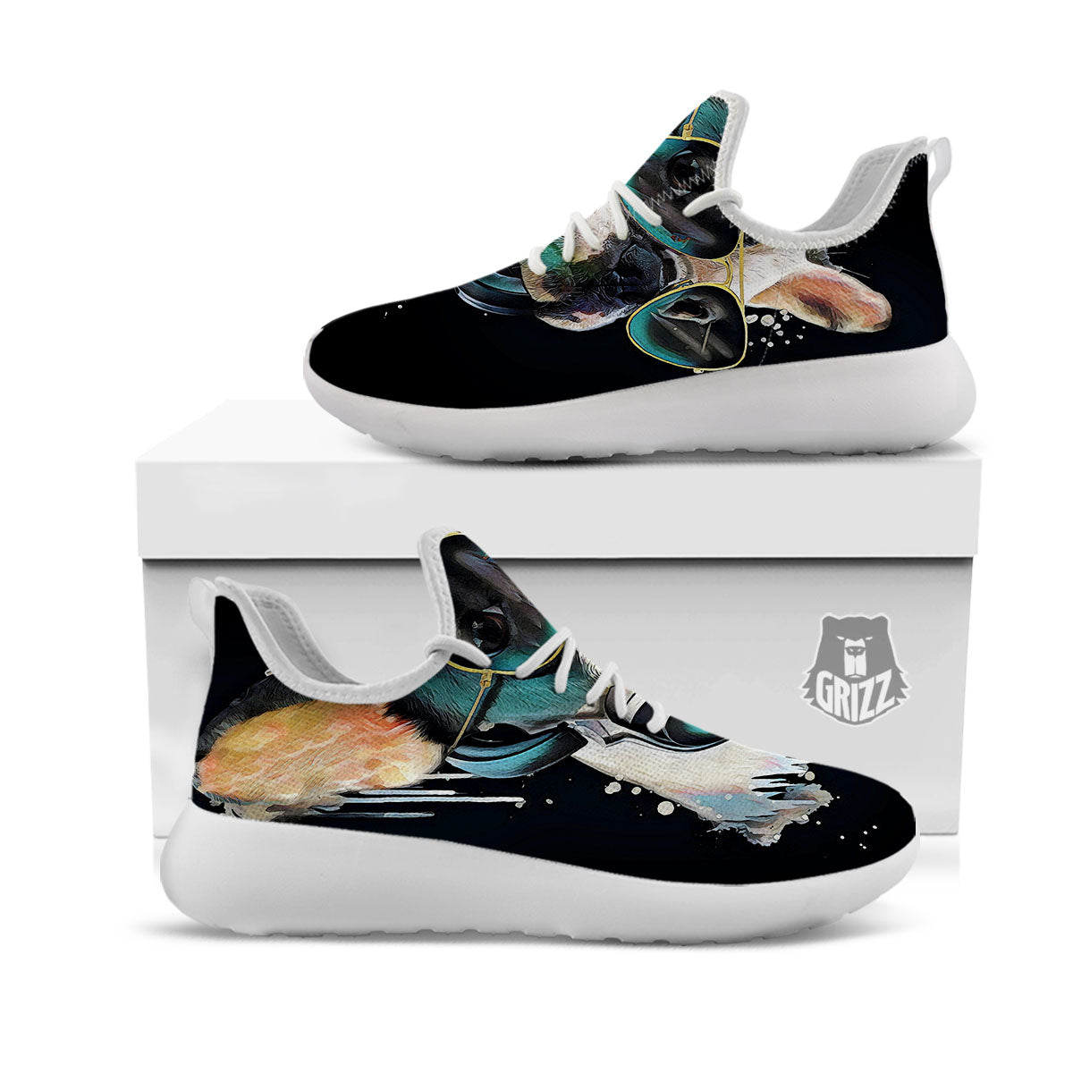 French Bulldog Puppy Watercolor Print White Athletic Shoes-grizzshop