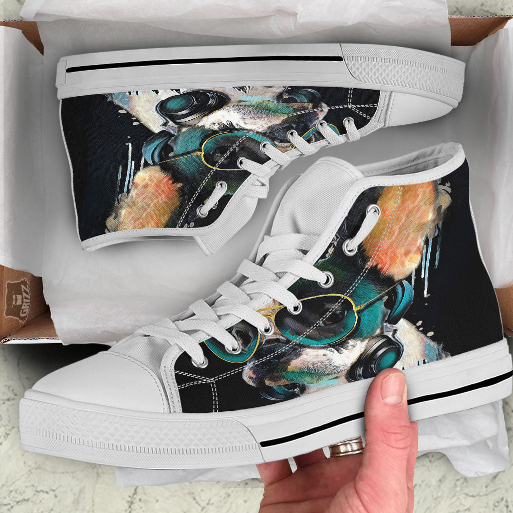 French Bulldog Puppy Watercolor Print White High Top Shoes-grizzshop