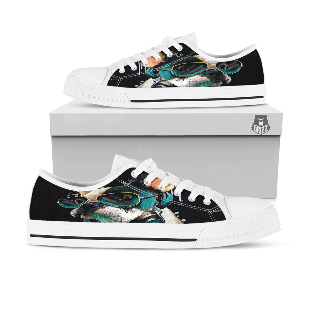 French Bulldog Puppy Watercolor Print White Low Top Shoes-grizzshop