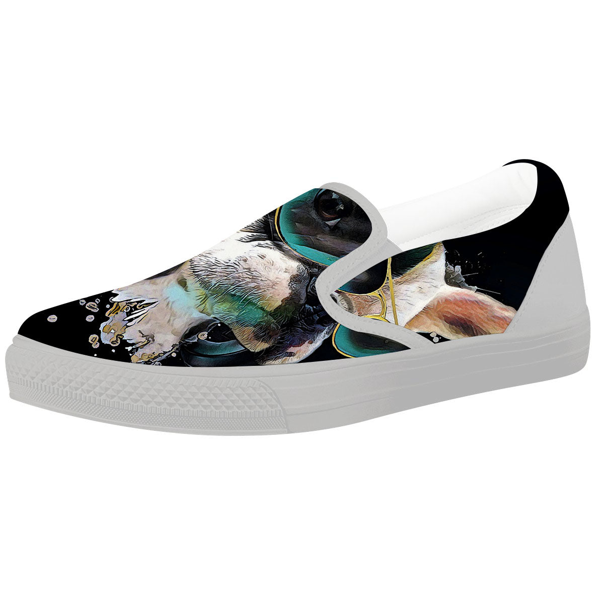 French Bulldog Puppy Watercolor Print White Slip On Shoes-grizzshop