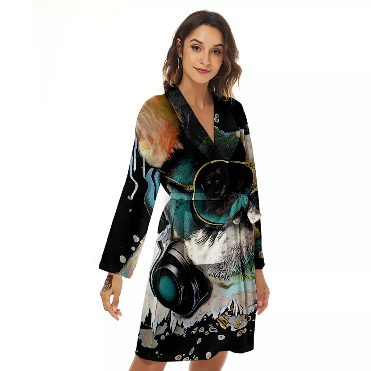 French Bulldog Puppy Watercolor Print Women's Robe-grizzshop