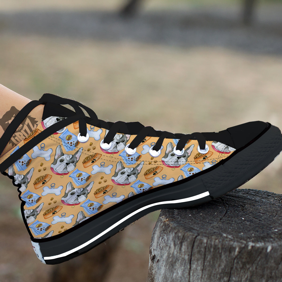 French Bulldog Watercolor Print Pattern Black High Top Shoes-grizzshop