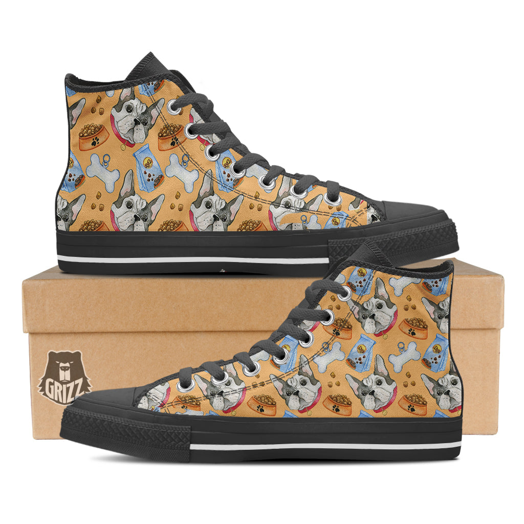 French Bulldog Watercolor Print Pattern Black High Top Shoes-grizzshop