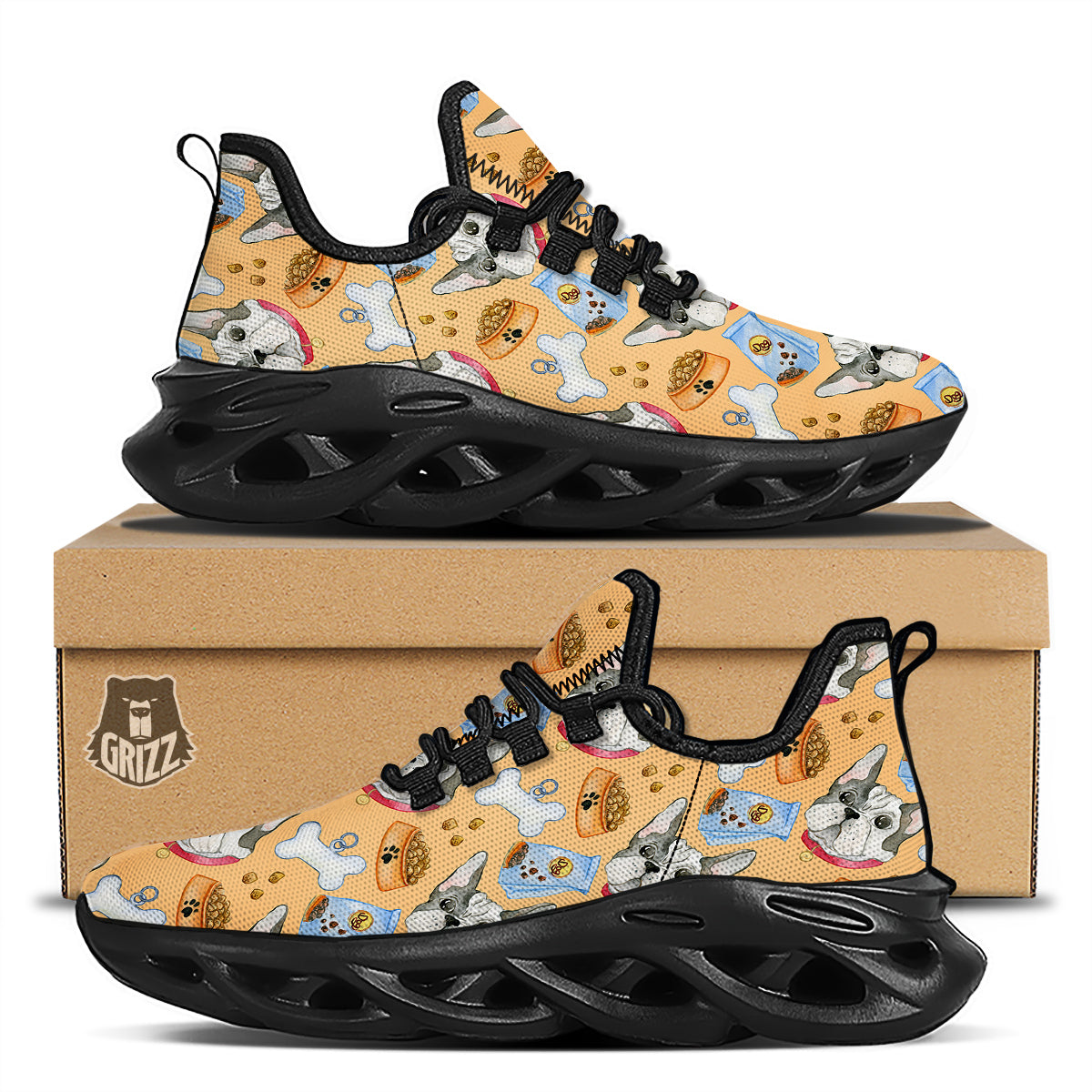 French Bulldog Watercolor Print Pattern Black Running Shoes-grizzshop