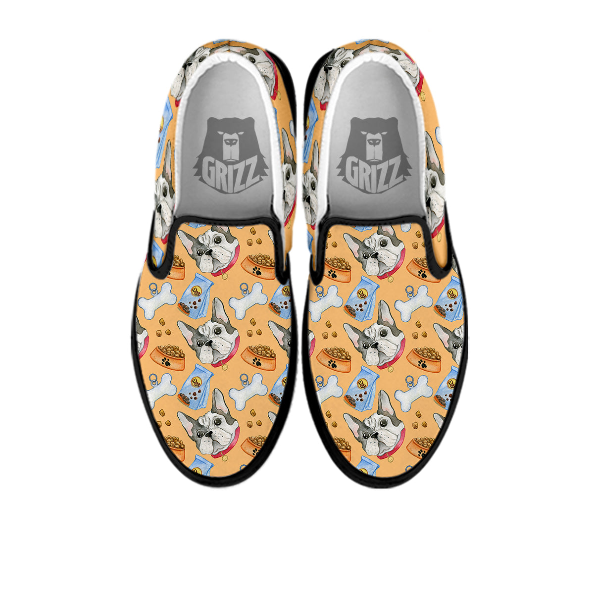 French Bulldog Watercolor Print Pattern Black Slip On Shoes-grizzshop