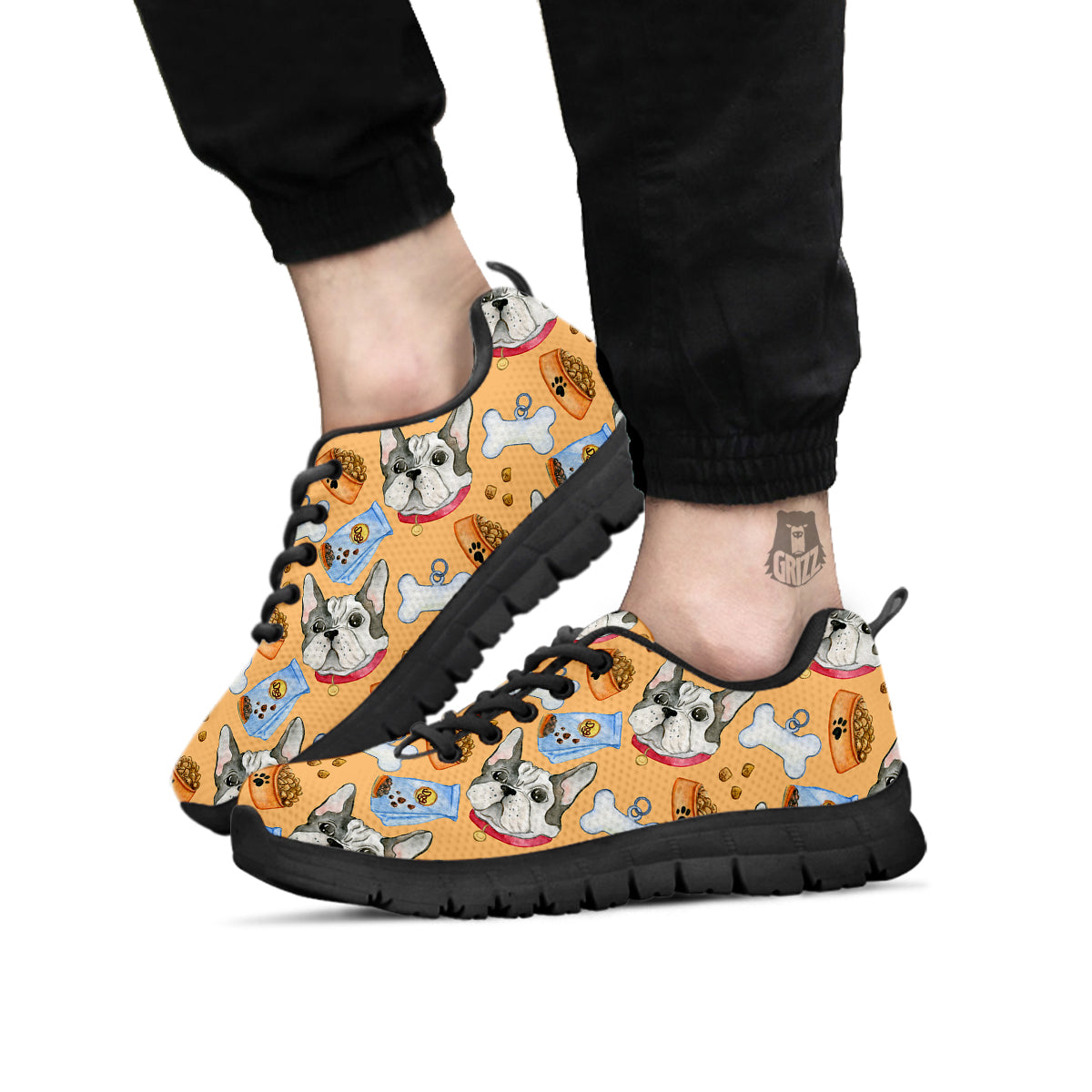 French Bulldog Watercolor Print Pattern Black Sneaker-grizzshop