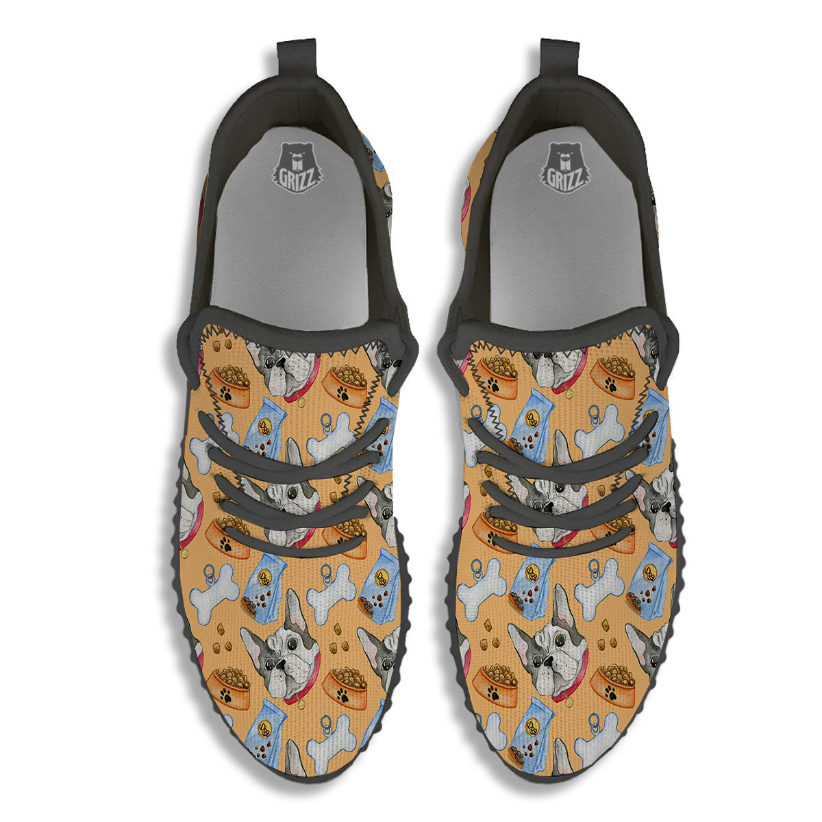 French Bulldog Watercolor Print Pattern Black Walking Shoes-grizzshop