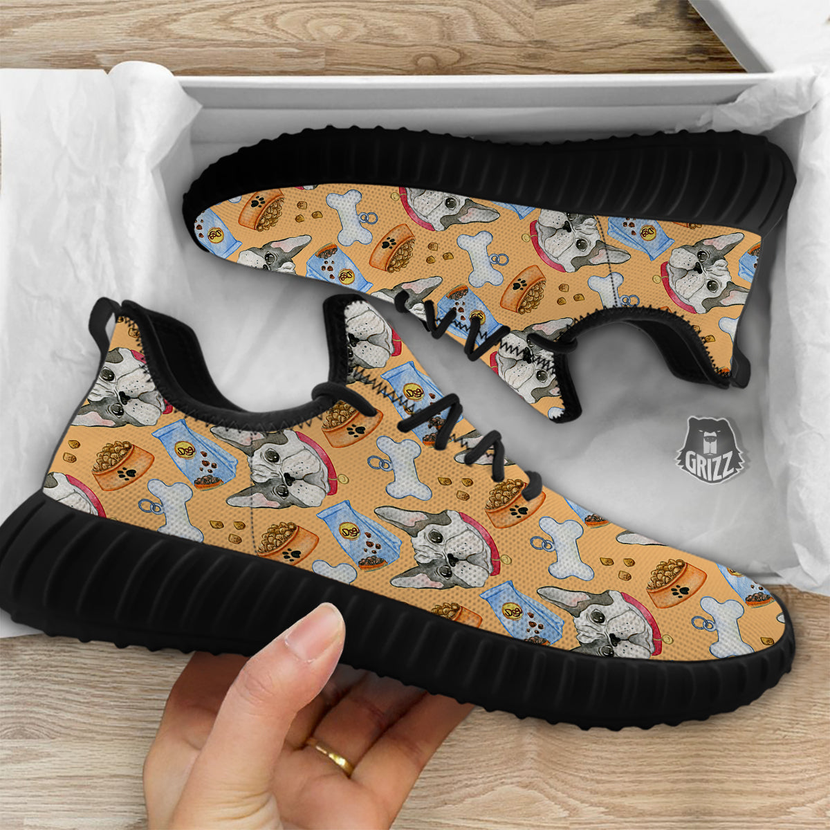 French Bulldog Watercolor Print Pattern Black Walking Shoes-grizzshop