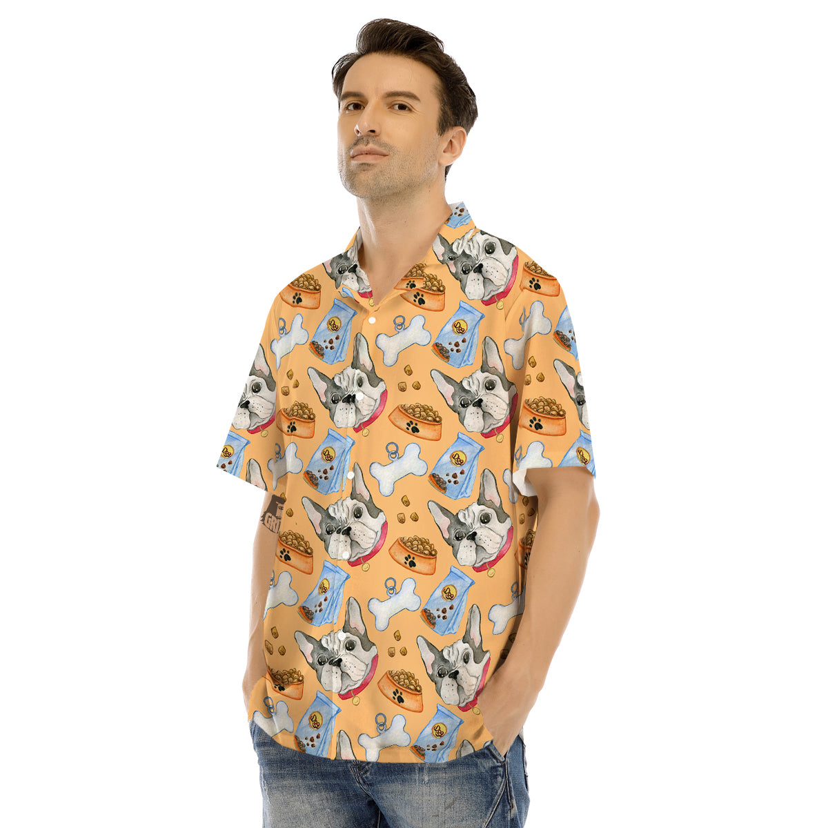 French Bulldog Watercolor Print Pattern Men's Hawaiian Shirt-grizzshop