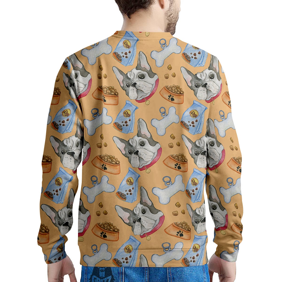 French Bulldog Watercolor Print Pattern Men's Sweatshirt-grizzshop