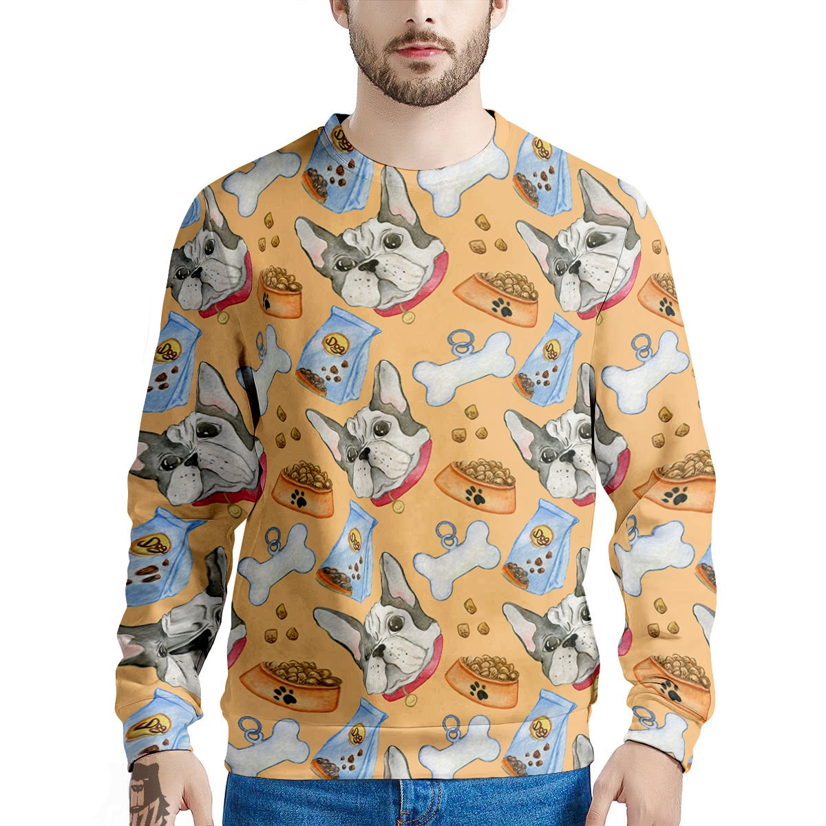 French Bulldog Watercolor Print Pattern Men's Sweatshirt-grizzshop