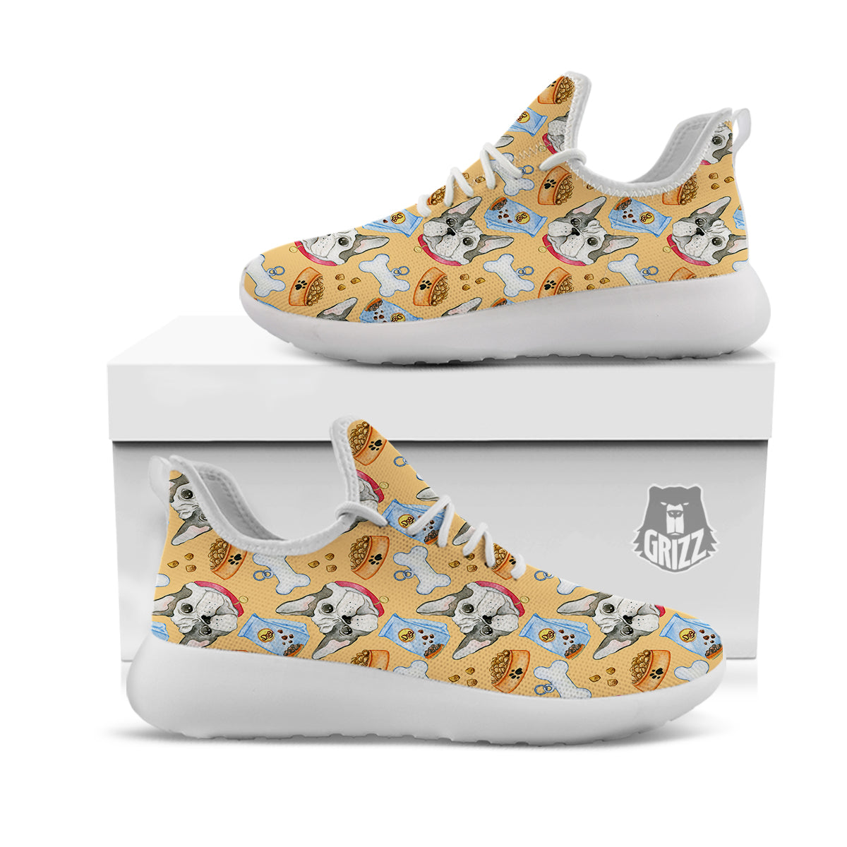 French Bulldog Watercolor Print Pattern White Athletic Shoes-grizzshop