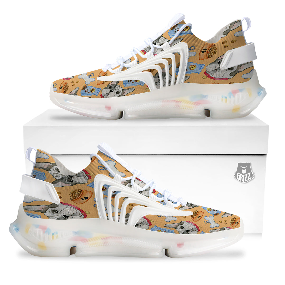 French Bulldog Watercolor Print Pattern White Gym Shoes-grizzshop