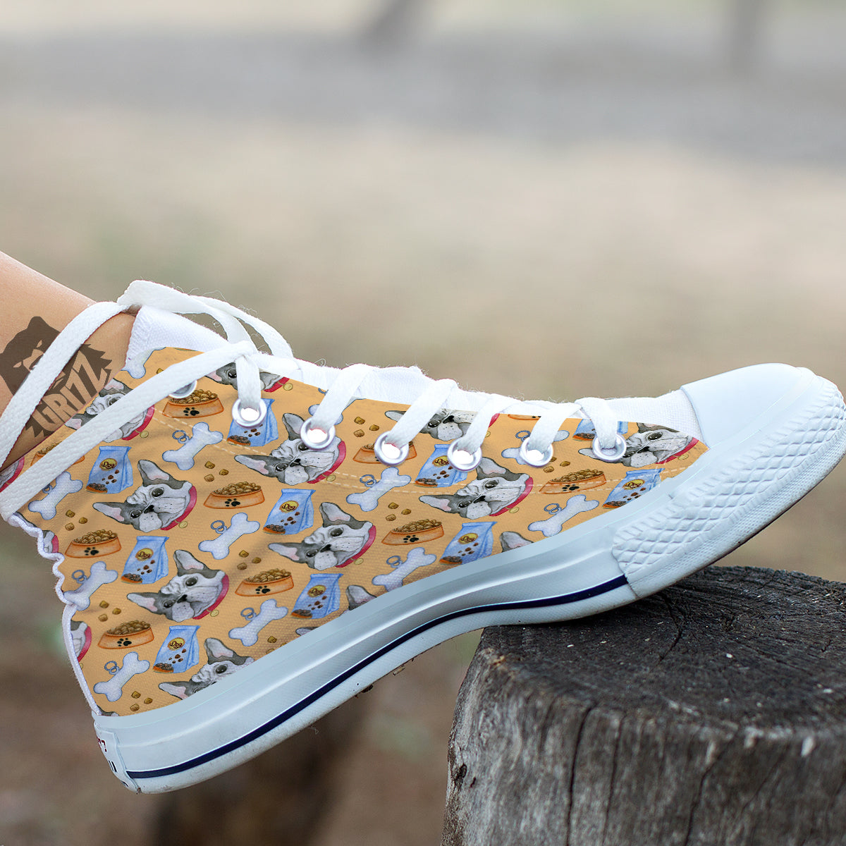 French Bulldog Watercolor Print Pattern White High Top Shoes-grizzshop
