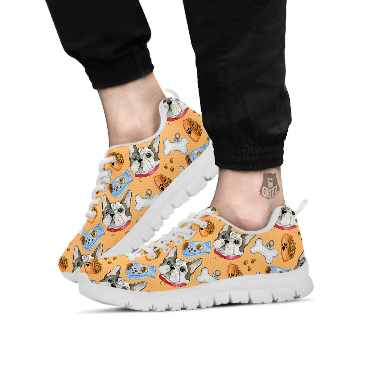 French Bulldog Watercolor Print Pattern White Sneaker-grizzshop