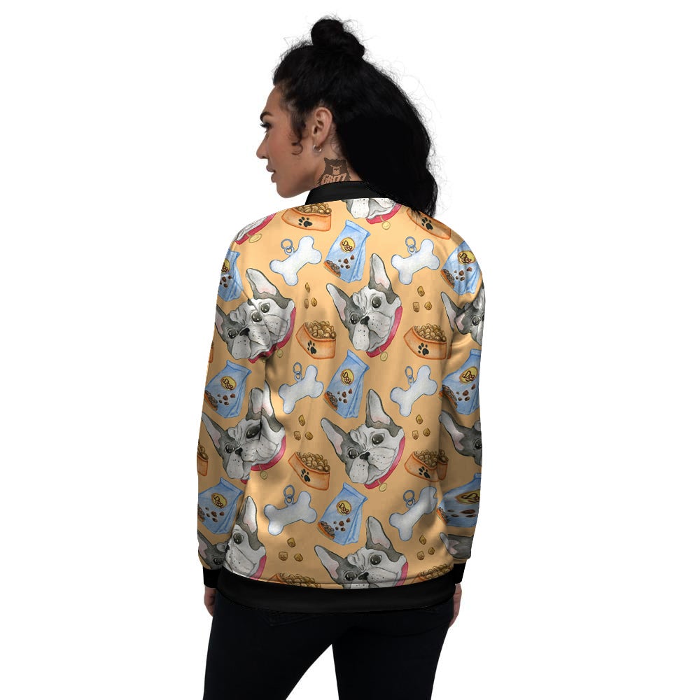 French Bulldog Watercolor Print Pattern Women's Bomber Jacket-grizzshop