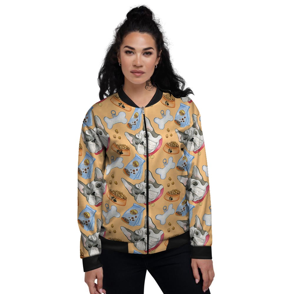 French Bulldog Watercolor Print Pattern Women's Bomber Jacket-grizzshop