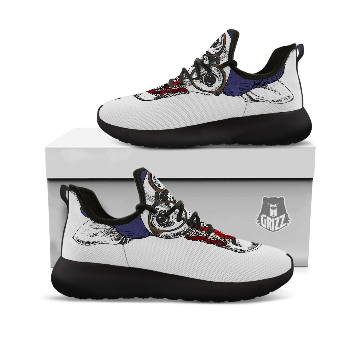 French Bulldog Wearing Glasses Print Black Athletic Shoes-grizzshop