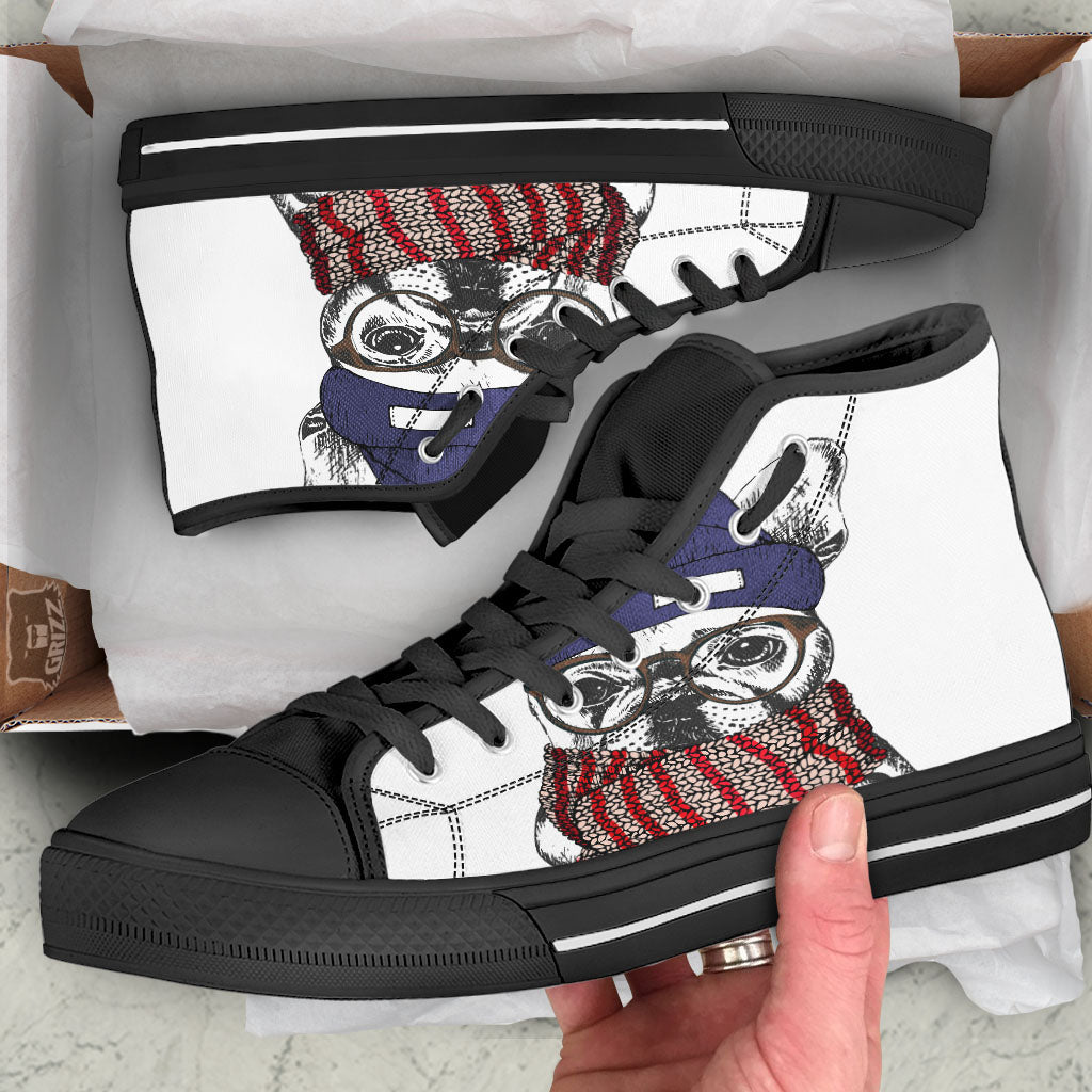 French Bulldog Wearing Glasses Print Black High Top Shoes-grizzshop