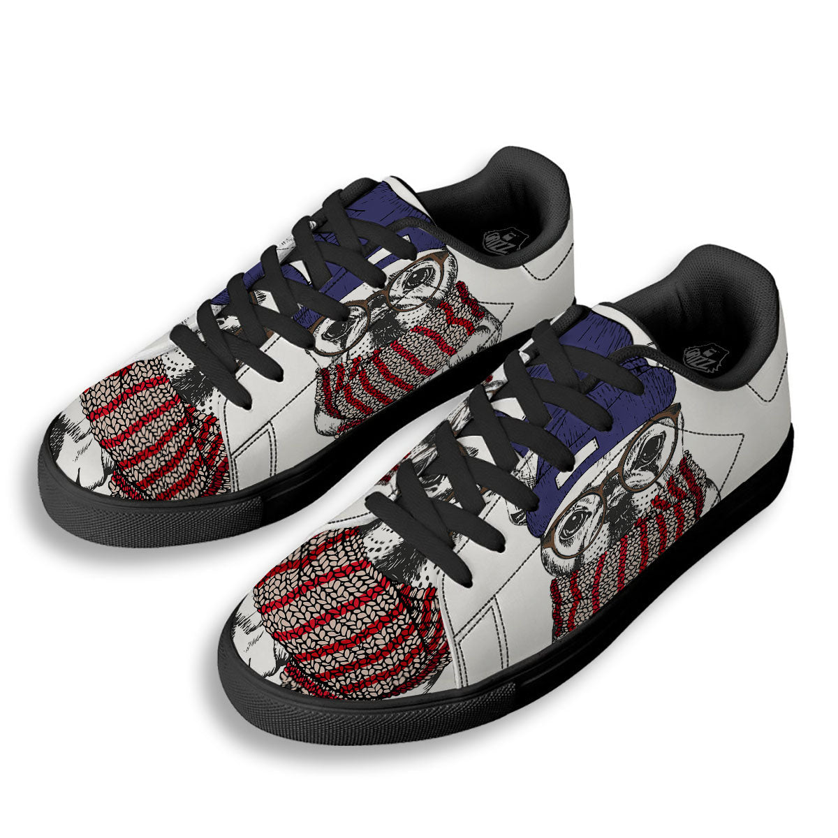 French Bulldog Wearing Glasses Print Black Low Top Sneakers-grizzshop