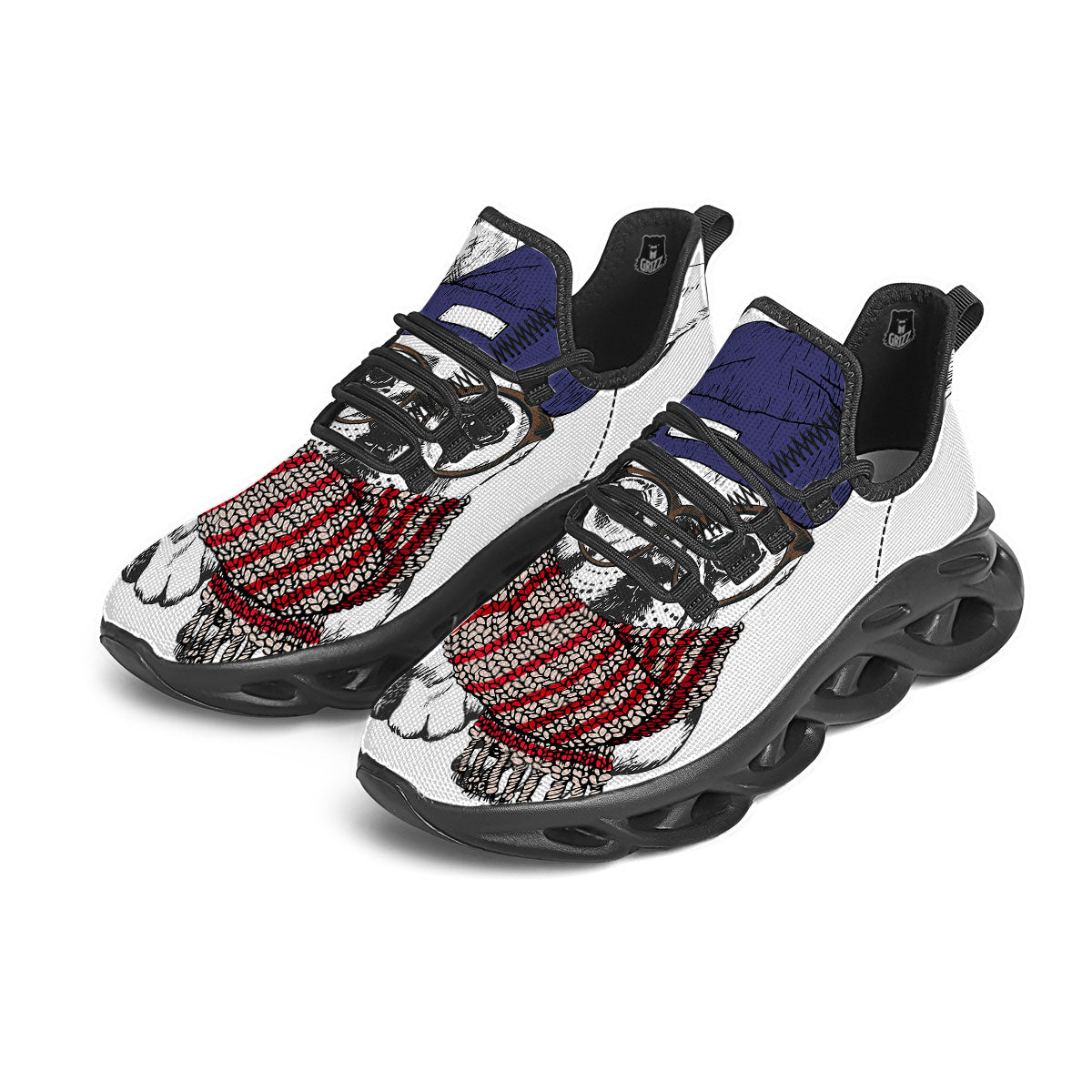 French Bulldog Wearing Glasses Print Black Running Shoes-grizzshop