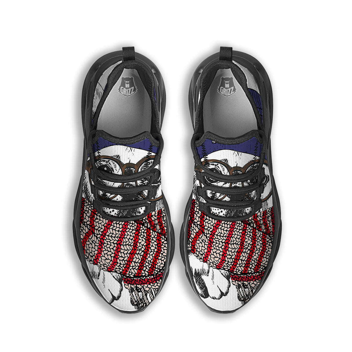 French Bulldog Wearing Glasses Print Black Running Shoes-grizzshop