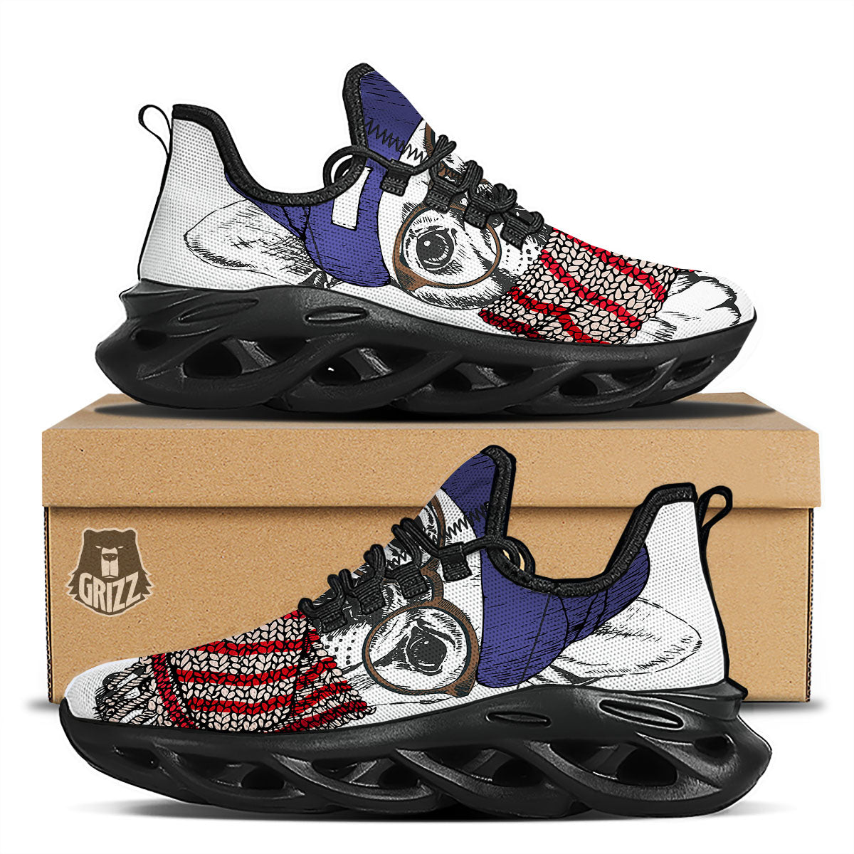 French Bulldog Wearing Glasses Print Black Running Shoes-grizzshop