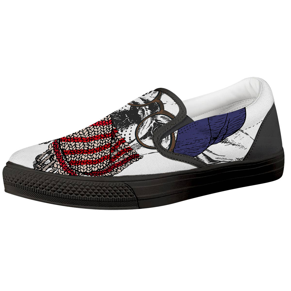 French Bulldog Wearing Glasses Print Black Slip On Shoes-grizzshop