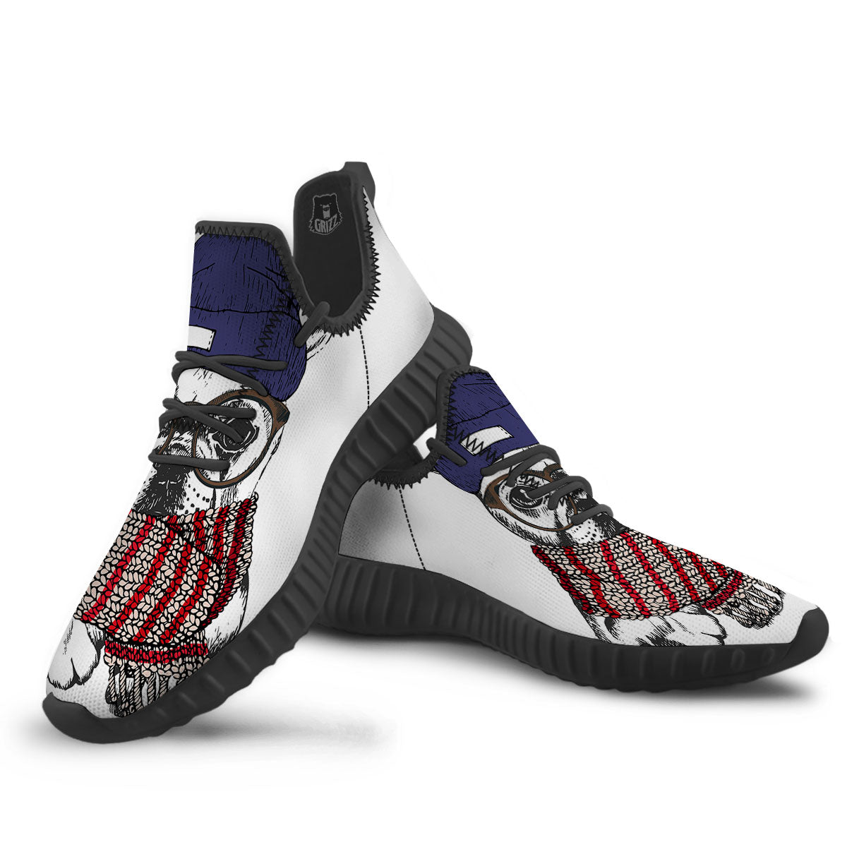 French Bulldog Wearing Glasses Print Black Walking Shoes-grizzshop