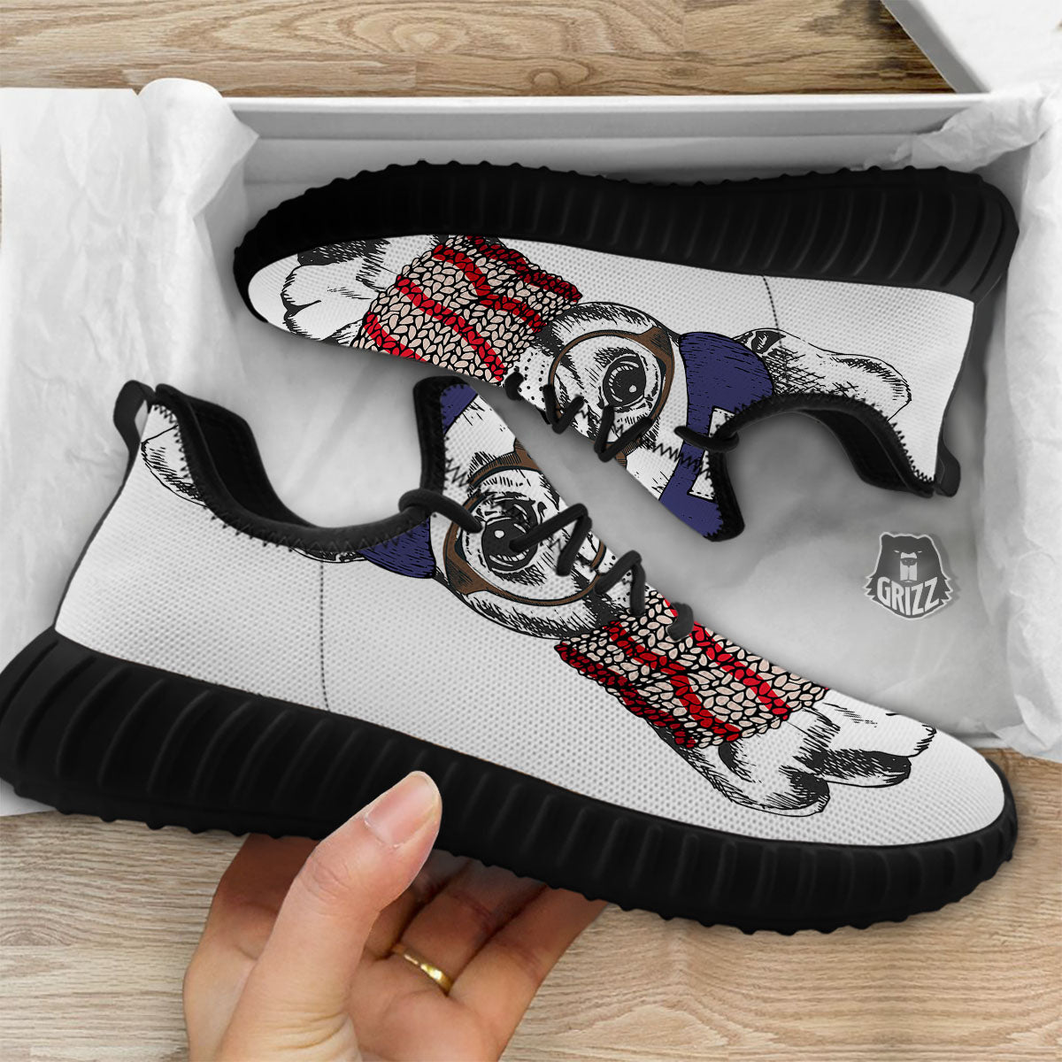 French Bulldog Wearing Glasses Print Black Walking Shoes-grizzshop