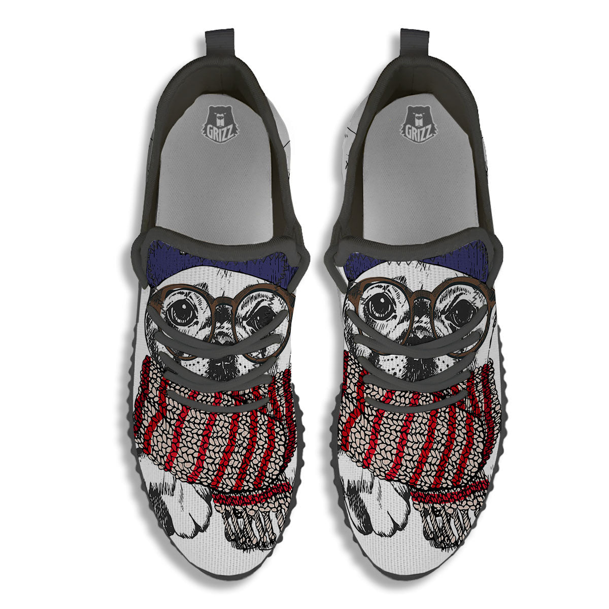 French Bulldog Wearing Glasses Print Black Walking Shoes-grizzshop