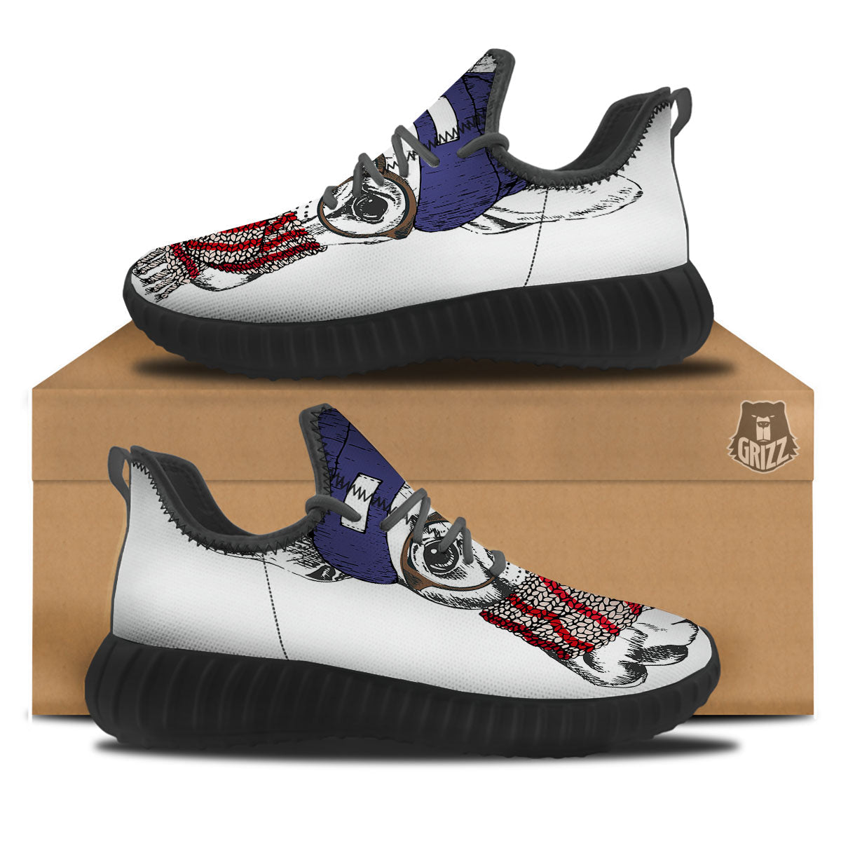 French Bulldog Wearing Glasses Print Black Walking Shoes-grizzshop