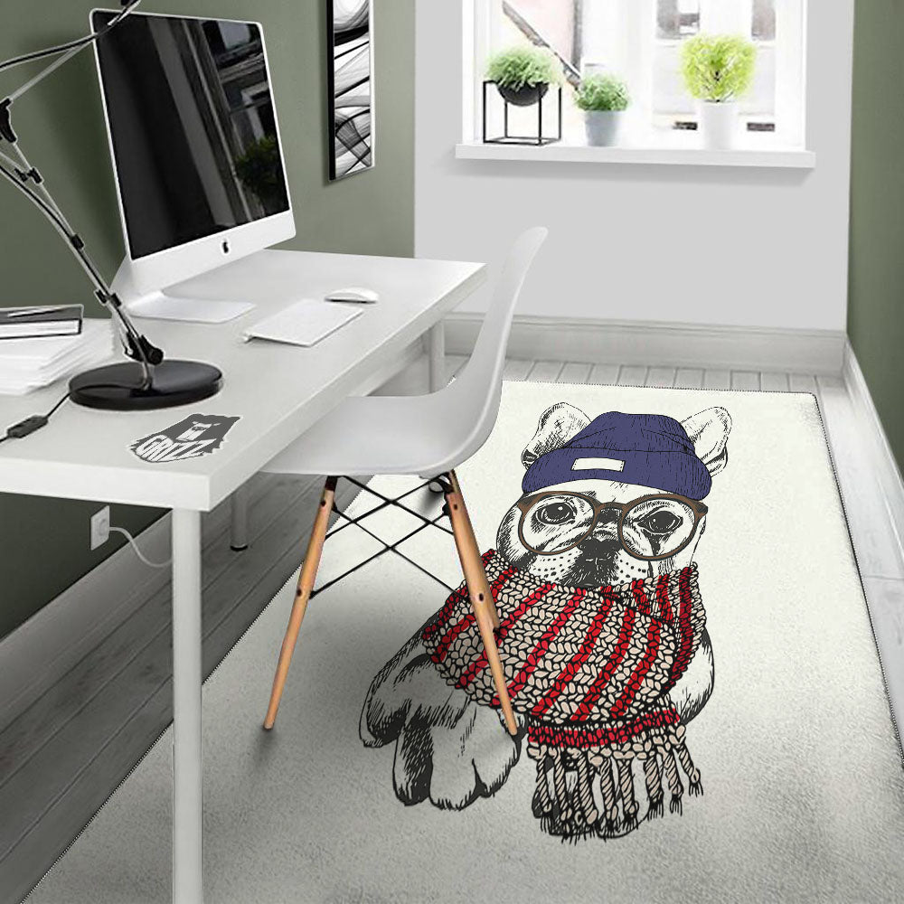French Bulldog Wearing Glasses Print Floor Mat-grizzshop