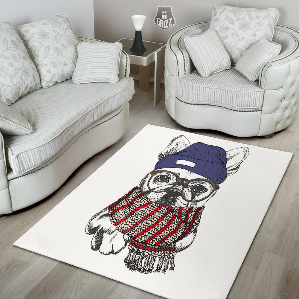 French Bulldog Wearing Glasses Print Floor Mat-grizzshop