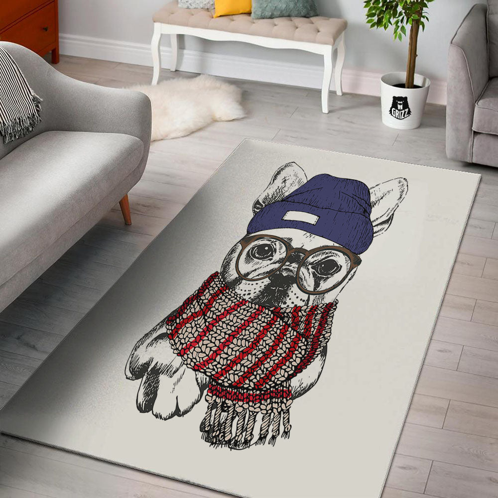 French Bulldog Wearing Glasses Print Floor Mat-grizzshop