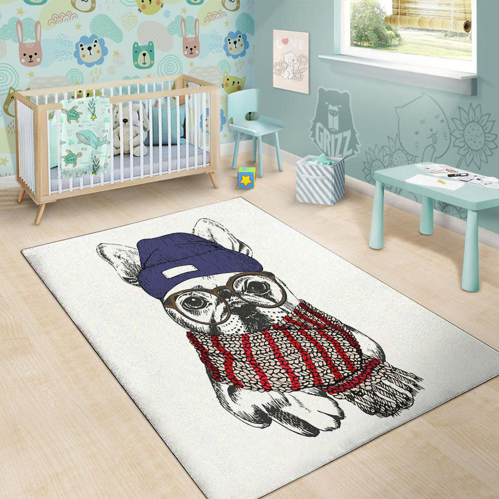 French Bulldog Wearing Glasses Print Floor Mat-grizzshop