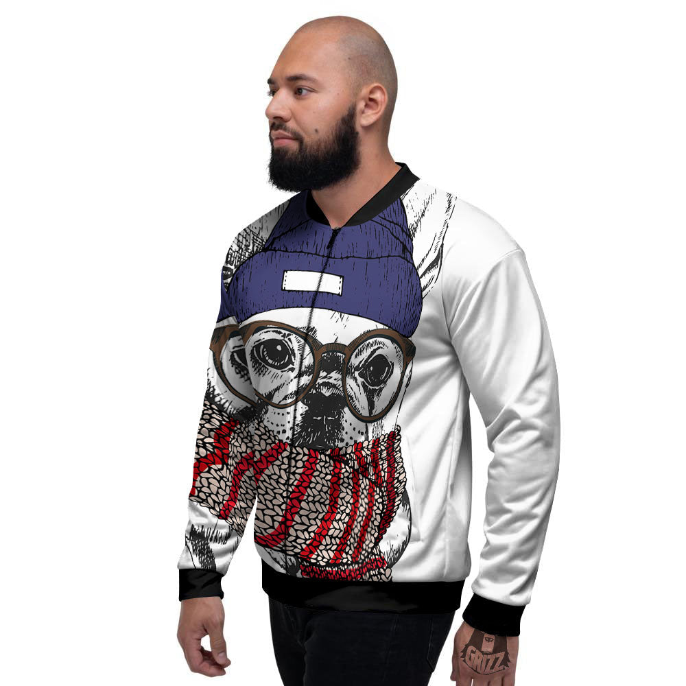 French Bulldog Wearing Glasses Print Men's Bomber Jacket-grizzshop