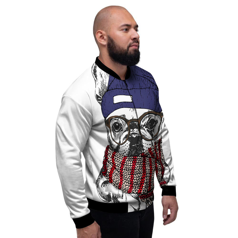 French Bulldog Wearing Glasses Print Men's Bomber Jacket-grizzshop