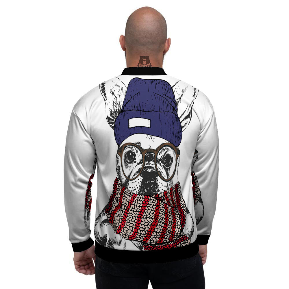 French Bulldog Wearing Glasses Print Men's Bomber Jacket-grizzshop