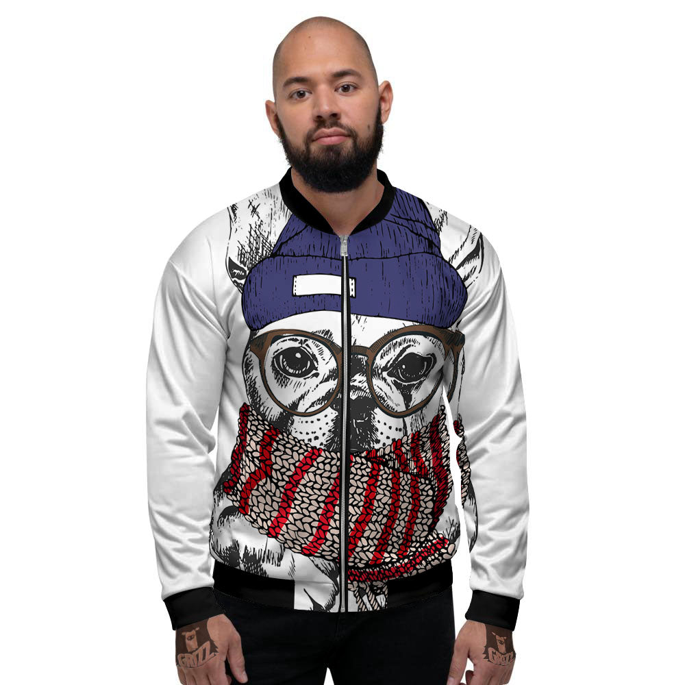 French Bulldog Wearing Glasses Print Men's Bomber Jacket-grizzshop