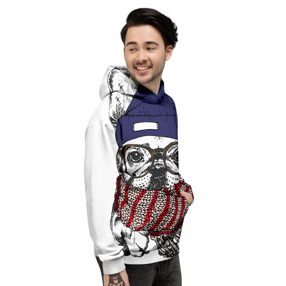 French Bulldog Wearing Glasses Print Men's Hoodie-grizzshop