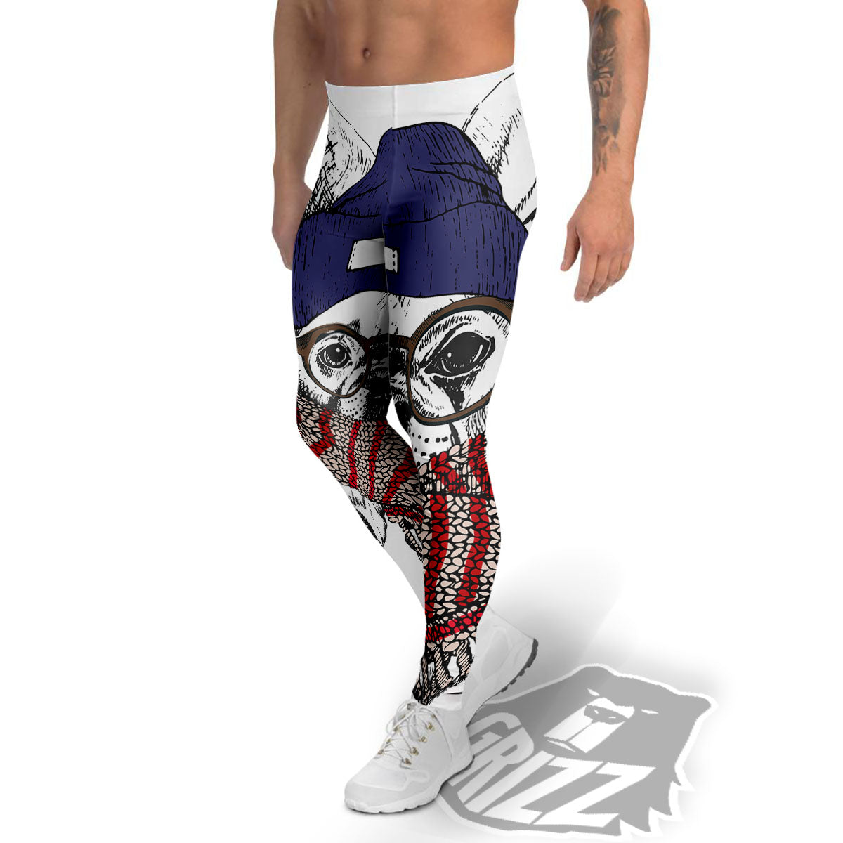 French Bulldog Wearing Glasses Print Men's Leggings-grizzshop