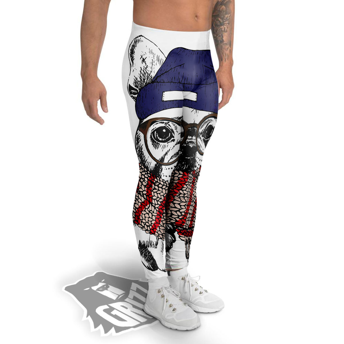French Bulldog Wearing Glasses Print Men's Leggings-grizzshop